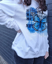 Load image into Gallery viewer, Butterfly print white crew ladies teen cotton unbrushed fleece sweatshirt made in Australia
